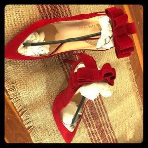 Velvet red bow 4" stilettos